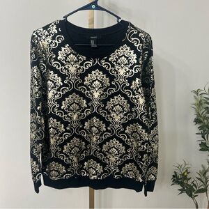 Forever 21 Black and Gold Damask Sweater